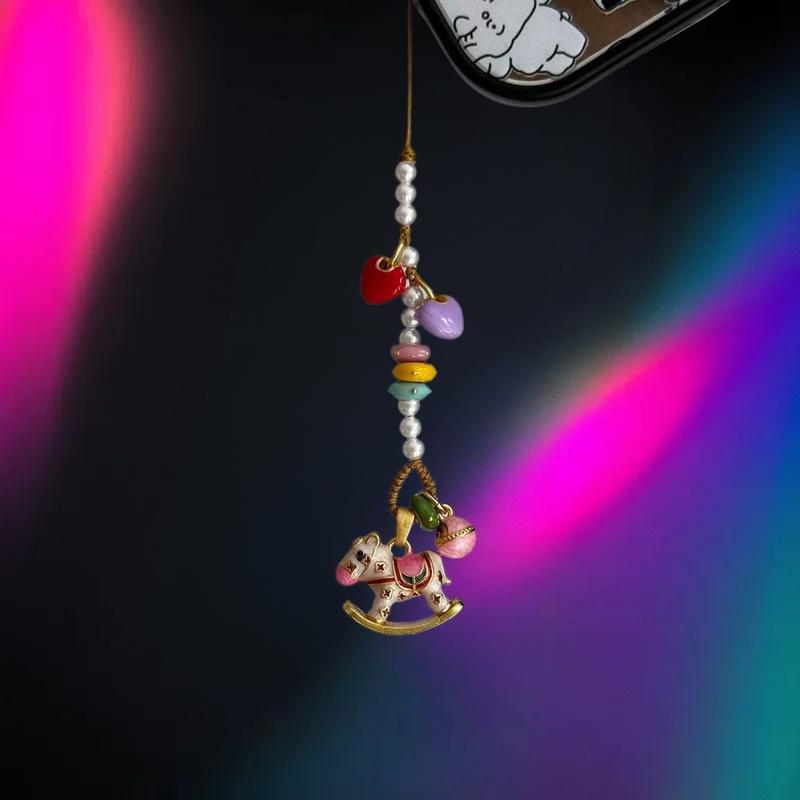 ✰✪1Pcs Cute Pink Dripping Oil Pony Lanyard Girl Keychain Cell Phone Strap Charm Pendant Anti Drop Camera Decoration Strap Chain