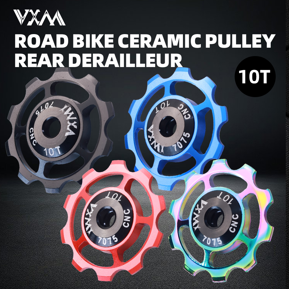 12T Bicycle Rear Derailleur Wheel Ceramic bearing Pulley CNC Road Bike Guide Roller Idler-Red