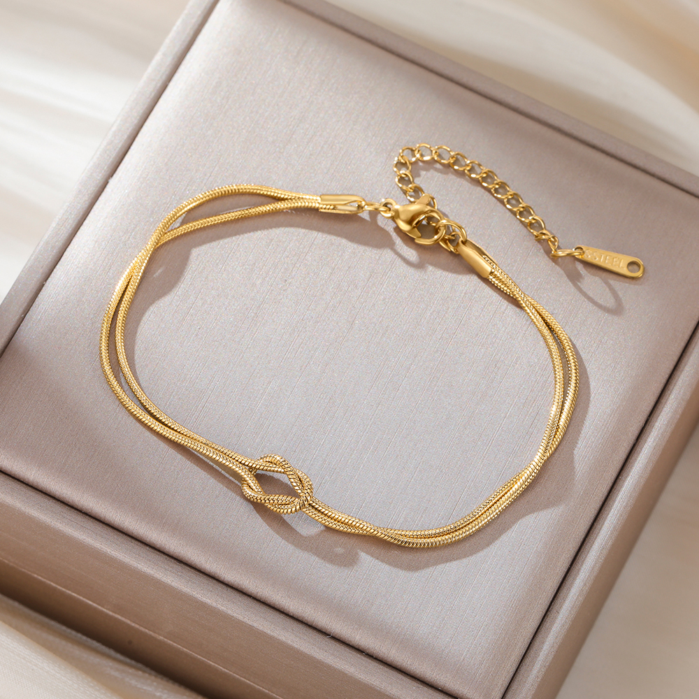 Skyrim Love Knot Double Snake Chain Necklace Women Stainless Steel Gold Color Minimalist Clavicle Chain Choker Jewelry