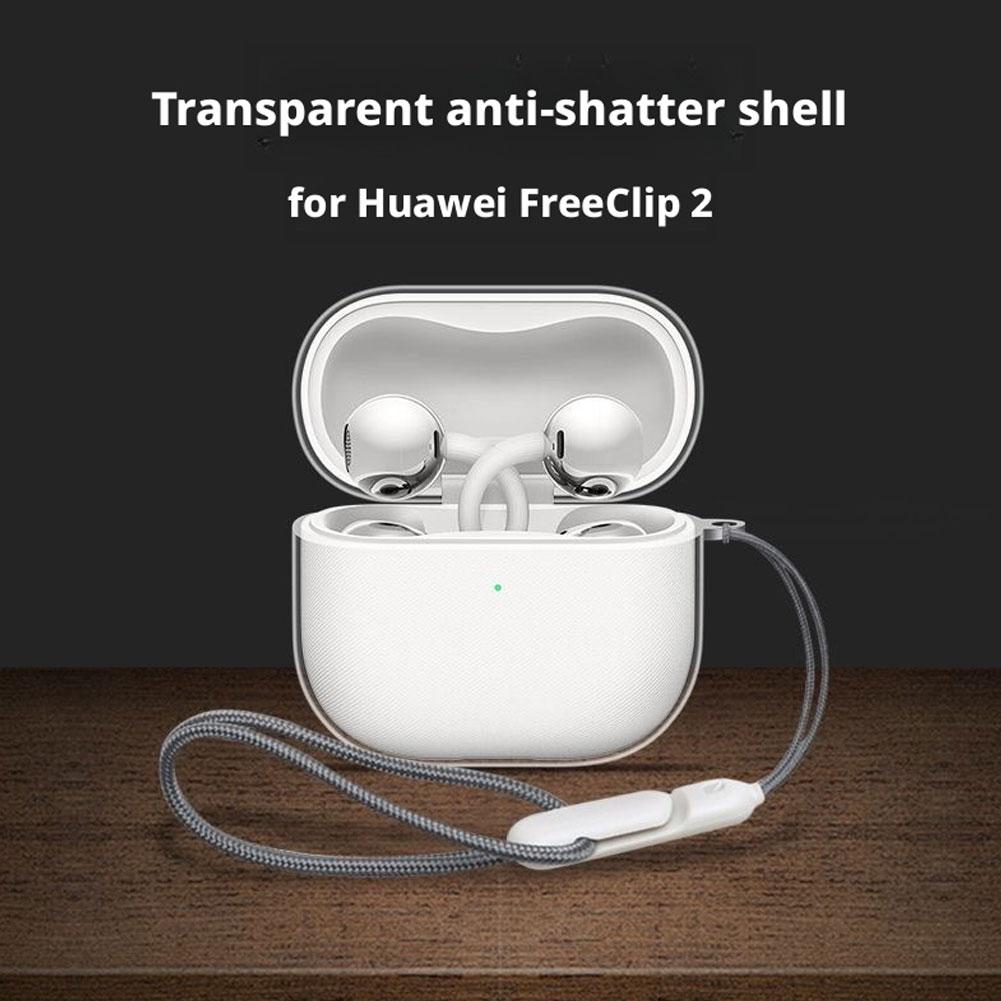Case with Lanyard for FreeClip 2, Earclip Ear Hook Earbuds Cover, Transparent Soft Protective Shell, Accessories Kit