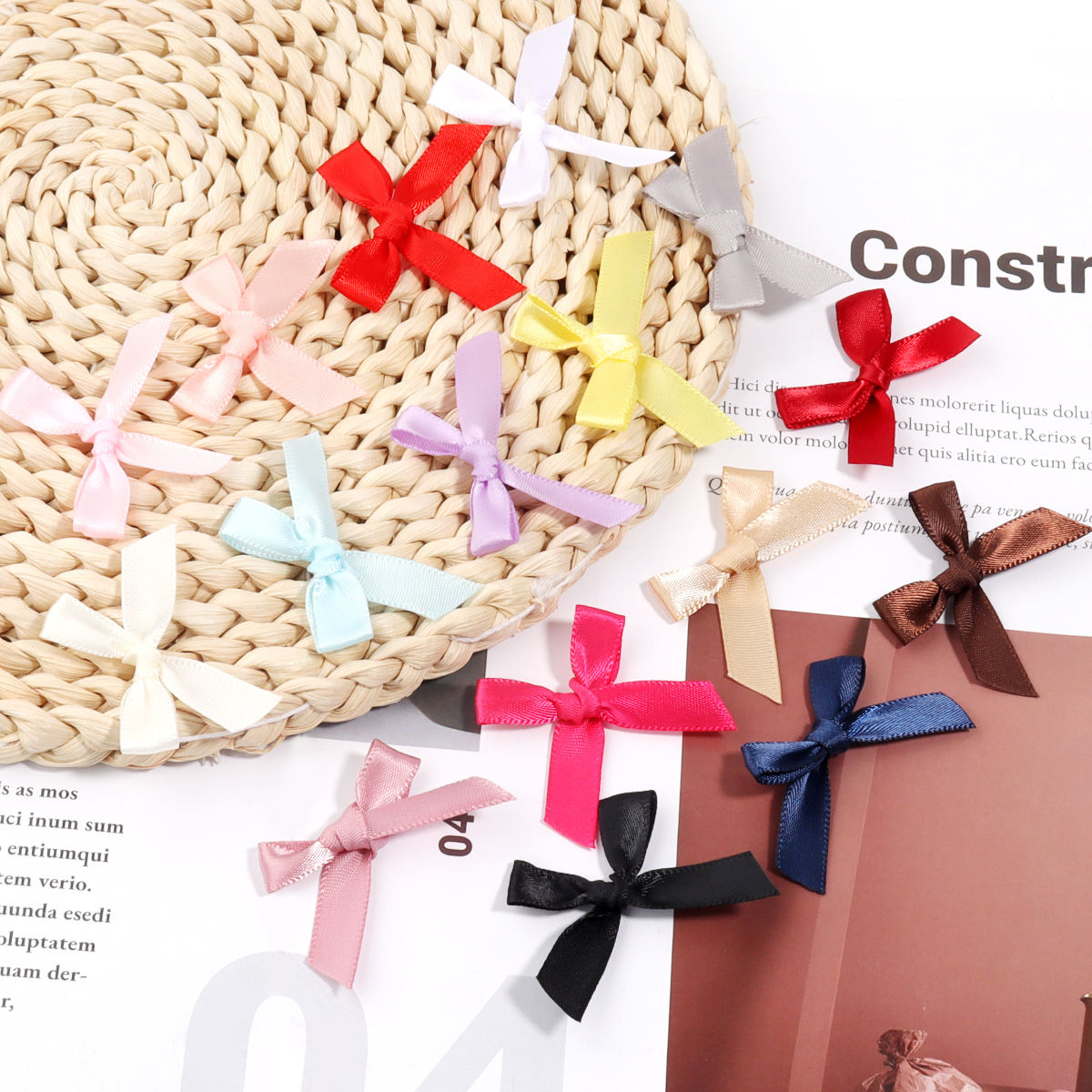 Size 4cmx4cm Fresh Pink Ribbon Bows Small Polyester Satin Ribbon Bow Flower Handwork DIY Craft Decoration