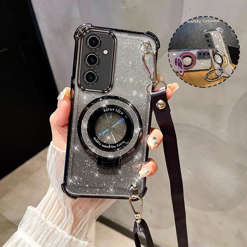 S25FE Plating stand lanyard Phone Case For S24Ultra S21 S21FE S20 S20FE S24 M56 M13 M12 Note 20 10 Cover