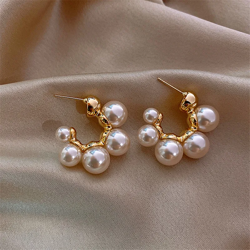 925 sterling silver Hoop Earrings Elegant Imitation Pearl Earrings Wedding Party Girls Luxury Accessories Women's