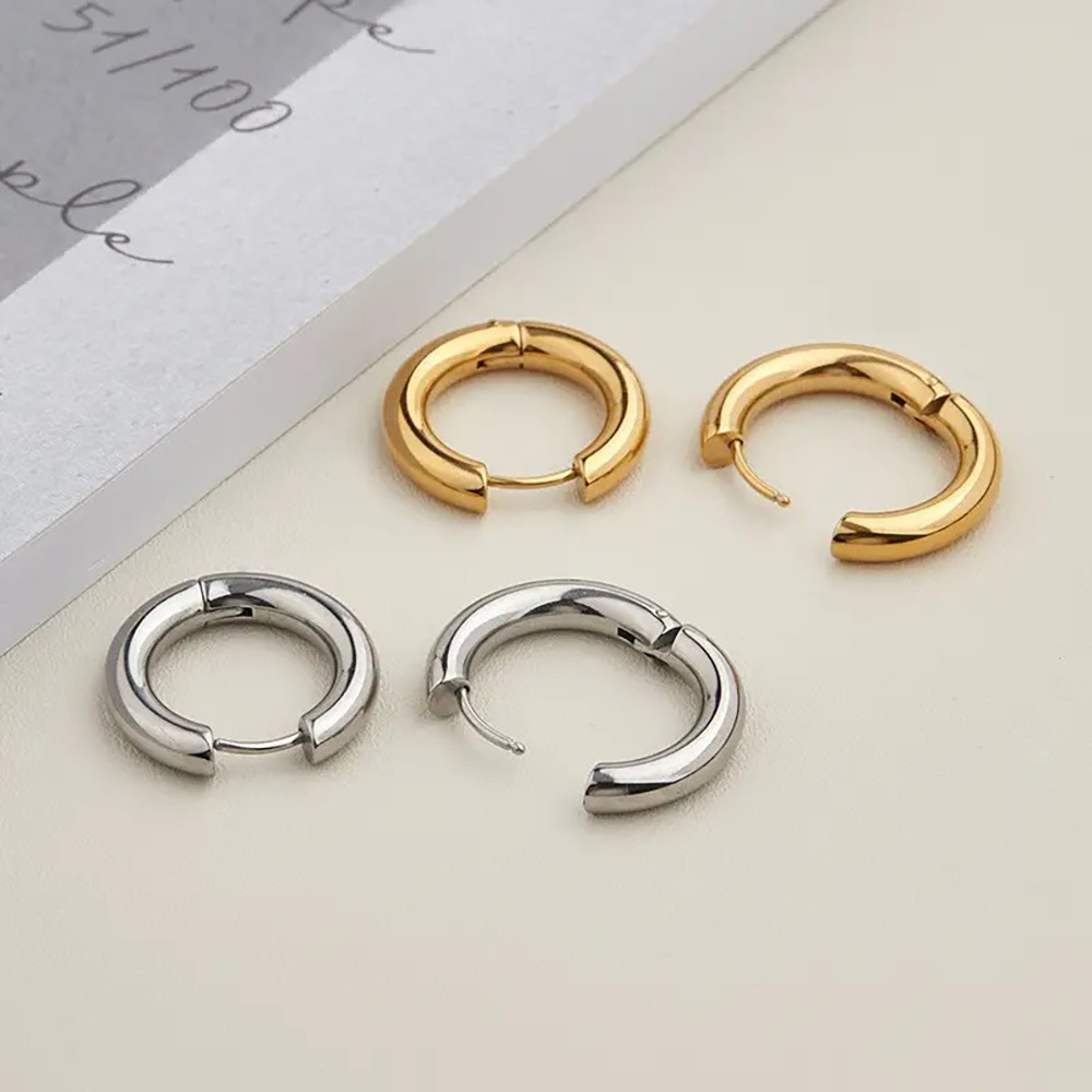 Lokaer 1 Pair Simple Stainless Steel Round Hoop Earrings For Women Girls 12/16/20mm Gold Color Small Earrings Jewelry E24246
