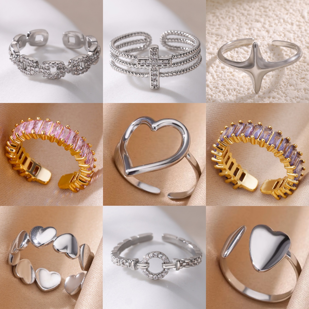 Zircon Rings For Women Stainless Steel Waterproof Adjustable Open Rings Females Exquisite Luxury Jewelry Accessories pen gpt