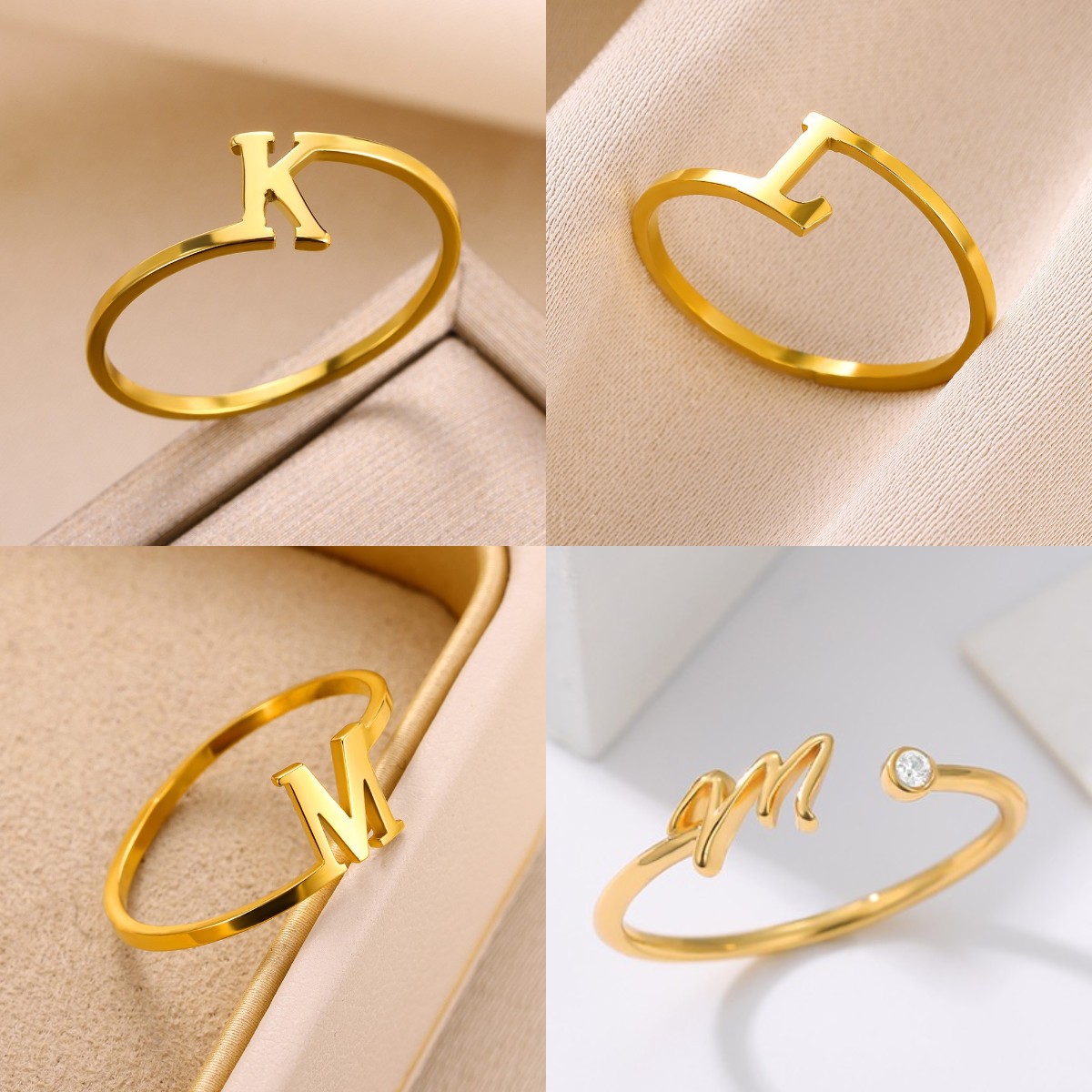 Minimalist 26-Letter Rings For Women Gold Color Stainless Steel Initial Waterproof Rings Classic Birthday Jewelry Free shipping