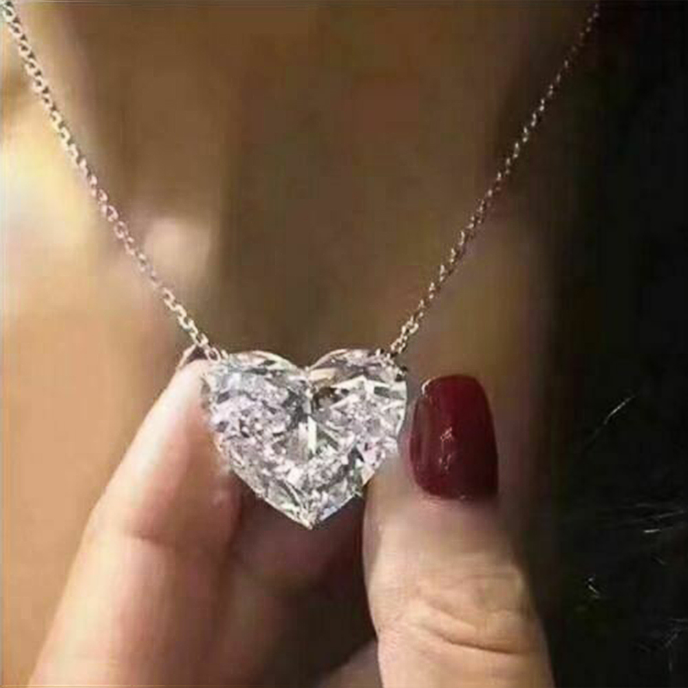 Huitan Luxury Big Heart CZ Women Pendant Necklaces Simple Versatile Female Party Daily Wear Statement Jewelry Drop Shipping