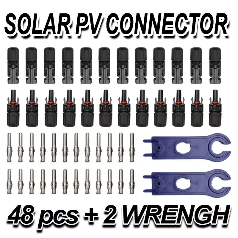 2.5/4/6mm² Solar Connector Kit 48Pcs, Male Female PV Connectors with Wrench, Waterproof for Solar Panel Wiring