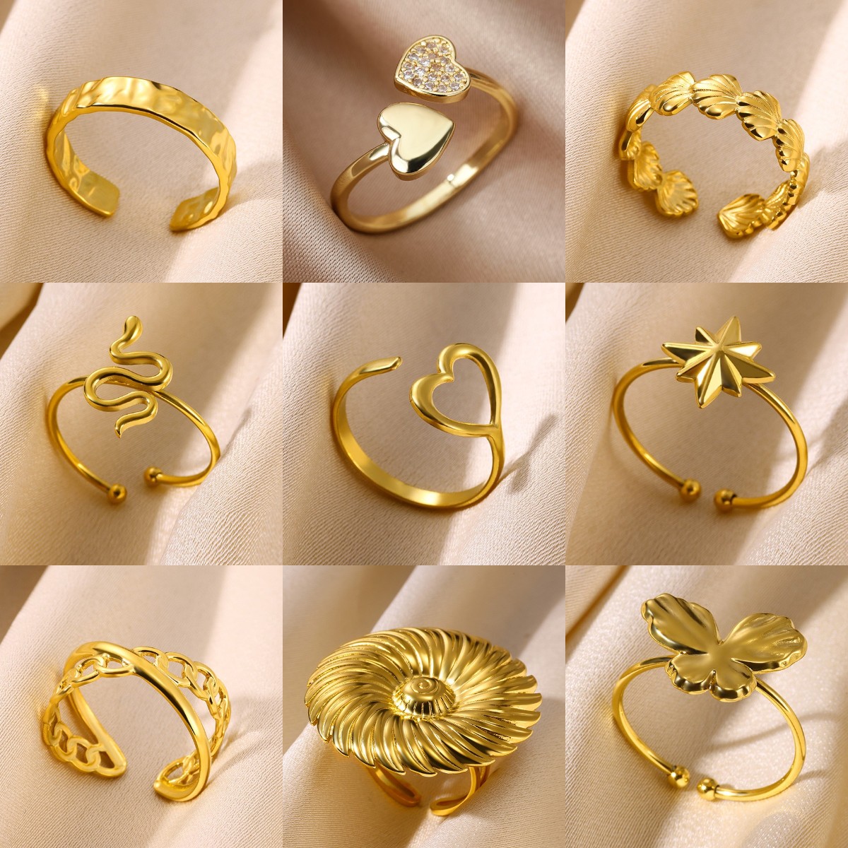 Minimalist Stainless Steel Snake Open Rings Gold Color Heart-Shaped Adjustable Rings Classic Party Jewellery Free shipping pen gpt