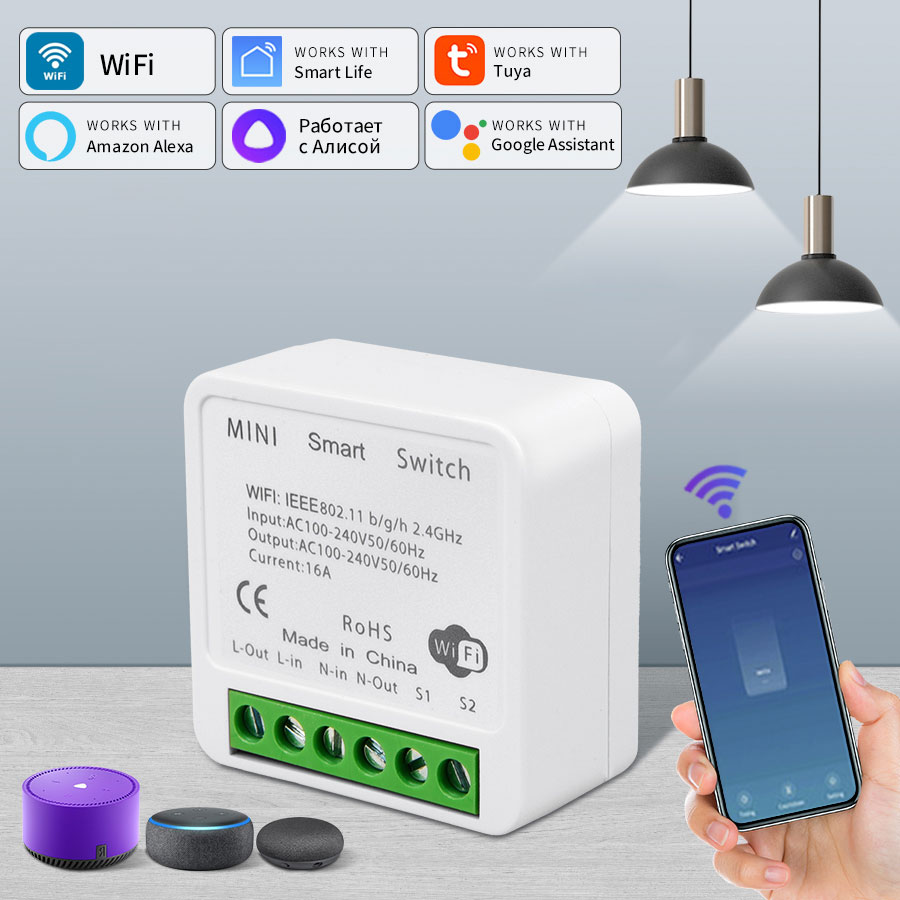 Tuya ZigBee Smart Switch WiFi Breaker Relay 16A 220V 110V 2-Way Control Smart Life APP Control Works with Alexa Home