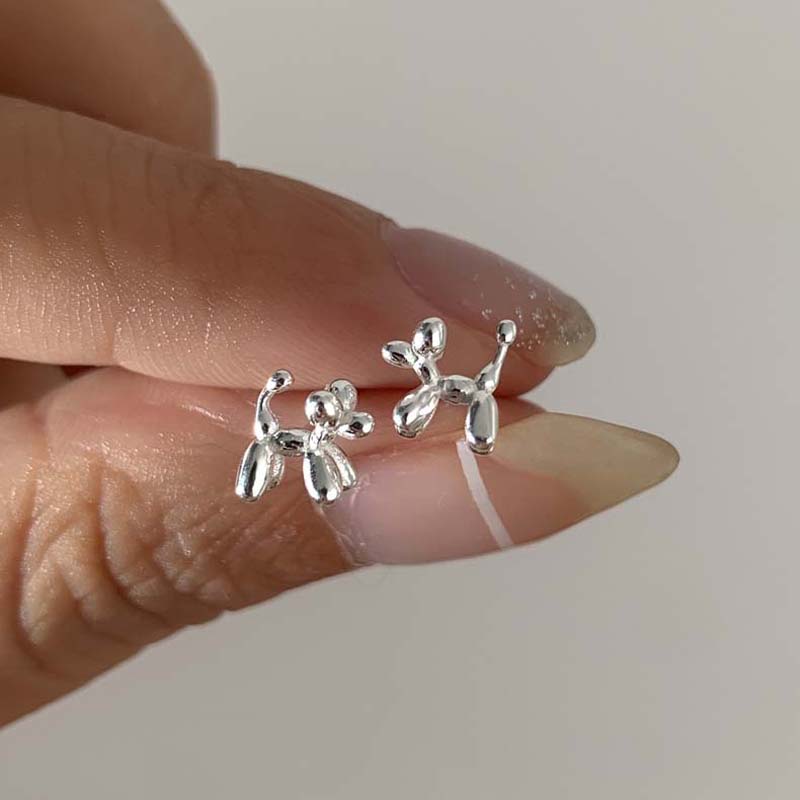 925 Silver Needle Silver Color Earring Fashion Animal Balloon Dog Stud Earrings for Women Children Girls Jewelry