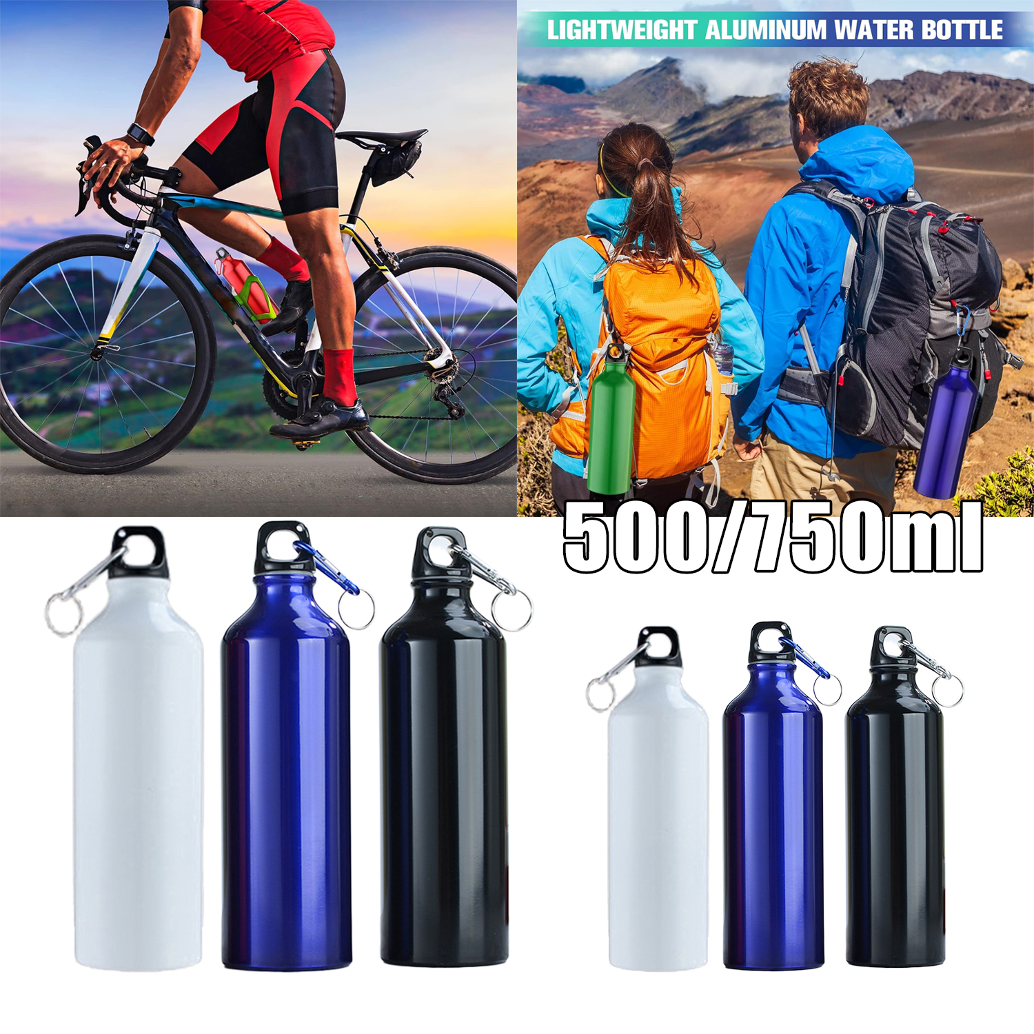 500ml 750ml Gradient Aluminum Water Bottle Large Capacity Gym Outdoor Sports Flask Leakproof Portable Drinkware