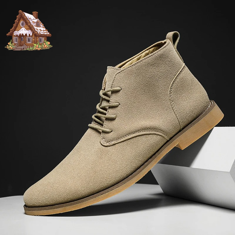 Trend Khaki Ankle Boots Men Pointed Toe Men's Chelsea Boots High Top Suede Leather Shoes For Man Short Boots Botines Para Hombre