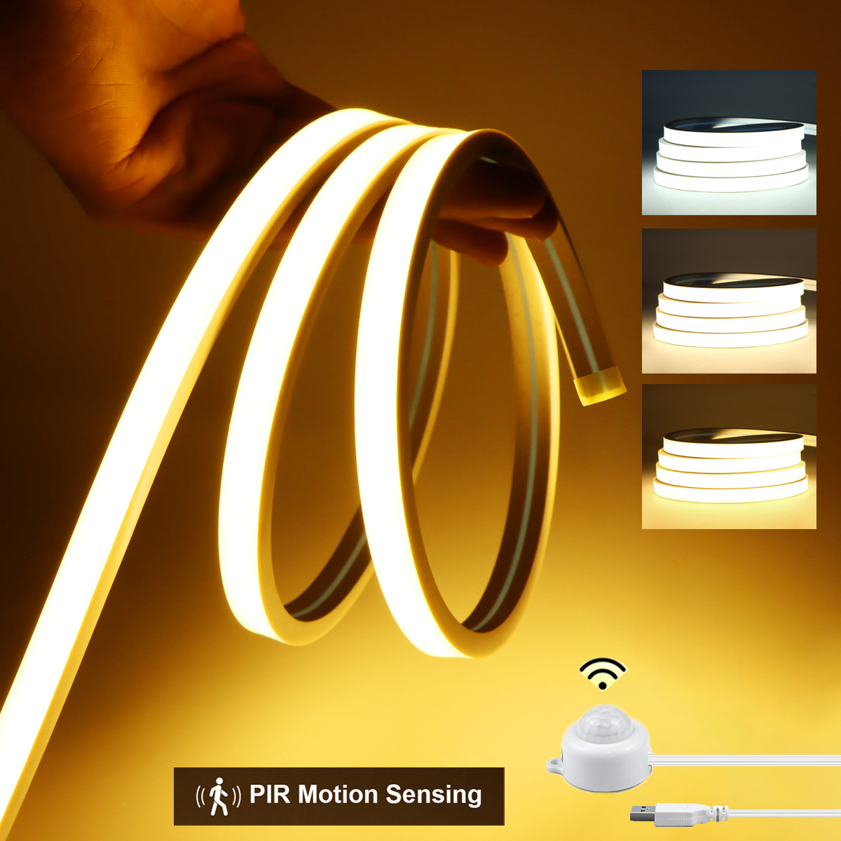Smart PIR Motion Sensor USB 5V COB Neon Strip Light Delay Time Adjustable Work At Night/Dark Only For Bedroom Corridor Stairs lightify
