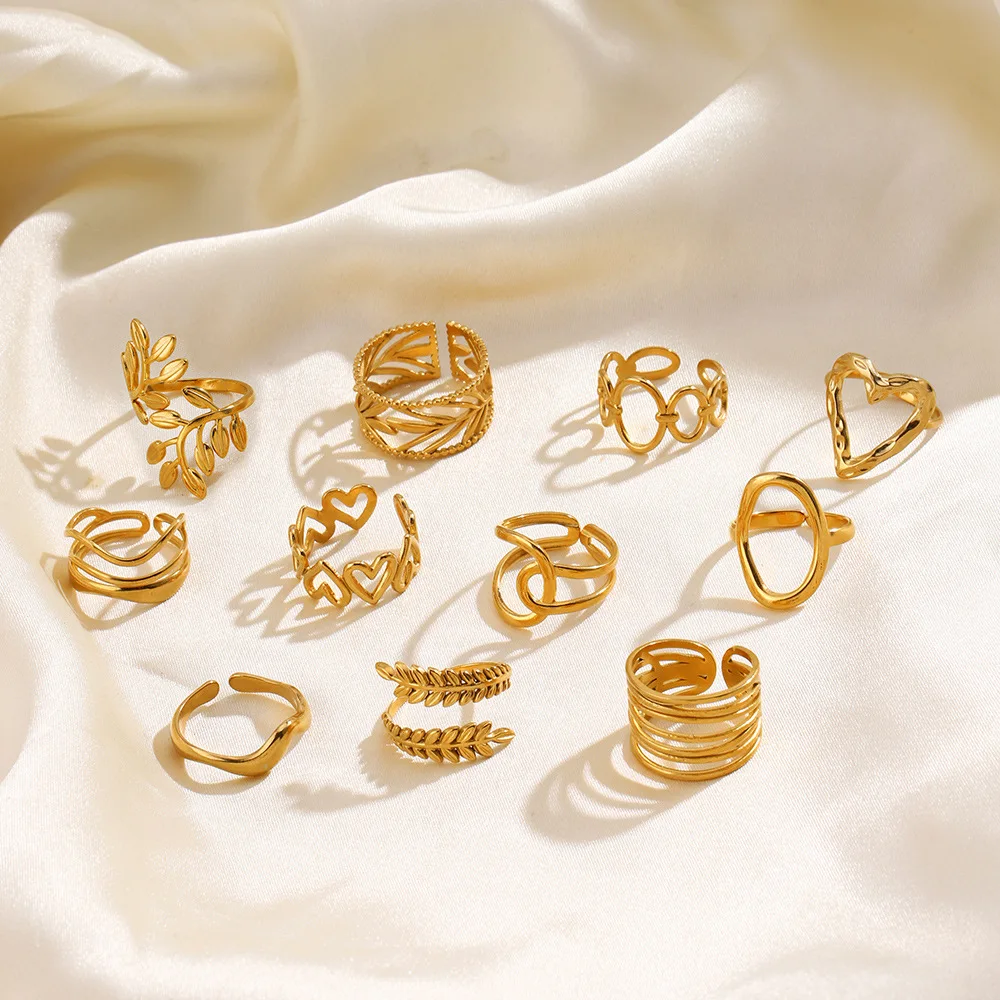 1Pc Stainless Steel Gold Color Rings For Women Waterproof Geometric Open Finger Ring Girls Fashion Daily Jewelry Accessories pen gpt