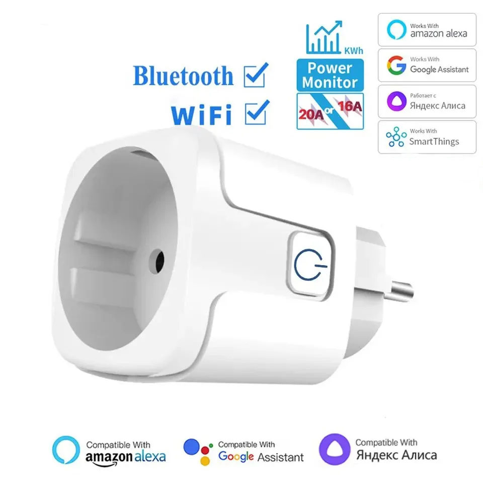 20A EU Smart Plug Tuya Wifi Socket Voice Control Remote for Alexa Yandex Home Energy Monitoring Function Alice