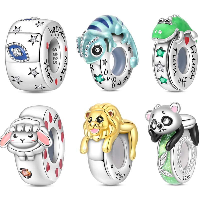 925 Sterling Silver Cute Panda and Chameleon Compartments Beads Womens Original 925 Bracelets Bangles DIY Jewelry Pendant