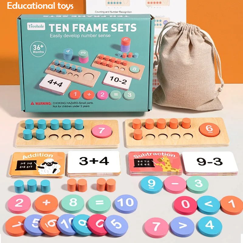 kids Wooden Number Board Cognitive Matching Addition Subtraction Operation Montessori Logical Thinking Training Math Toys