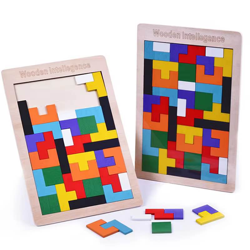 Wooden Intelligence Rainbow Colorful Building Block Jigsaw Puzzle Educational Toys For Kids