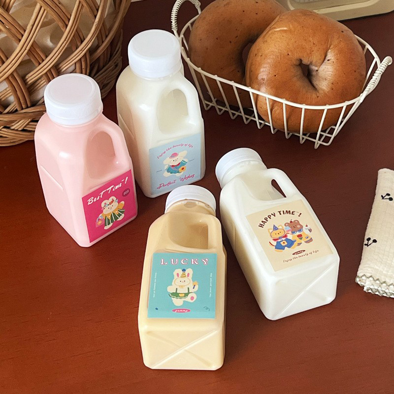 1Pieces Transparent Kids Water Bottle Plastic Juice Bottle PET Milk Beverage Bottle With Lid Camping Outdoor Tableware