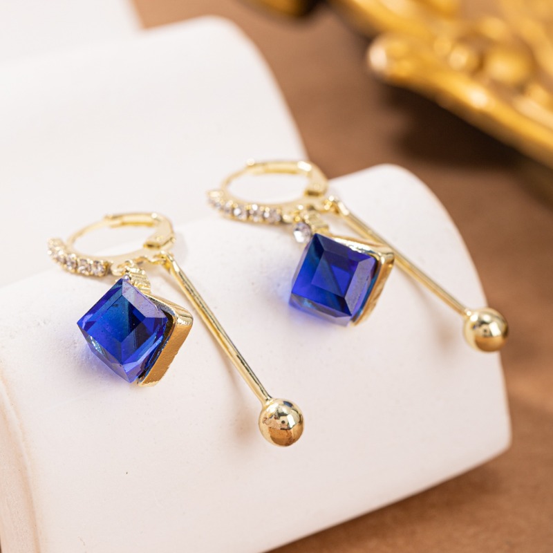 1 pair elegant dark blue square earrings geometric stylish pendant womens earrings exquisite design