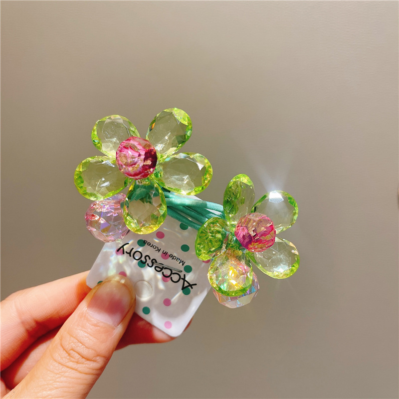 Children's Hair Accessory Bright Flowers Double-headed Bands Ponytail Hair Tie Blue Color Funny Cute Kawaii Girl Hair Tie