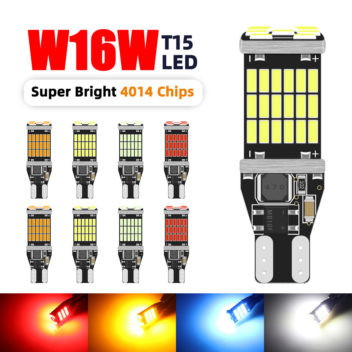 2PCS Car T15 W16W Signal Lamp Flash 3 Times 921 912 920 LED Bulb 45SMD Super Bright Reverse Lamp Backup Parking Light 12V White