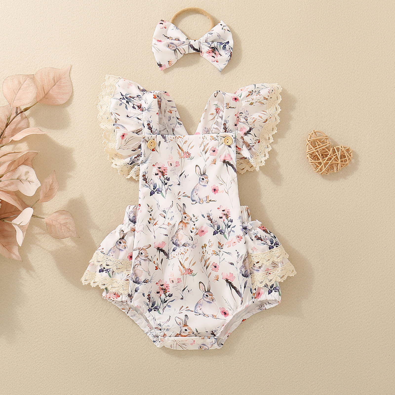Summer female infants hot-selling cute rabbit flower print triangular jersey skirt + bow headgear two-piece set