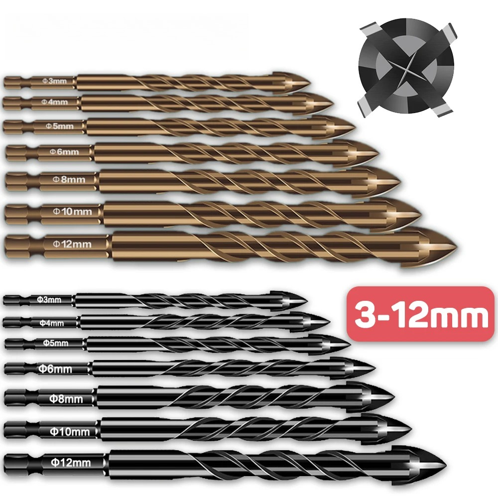 Cross Hexagon Tile Glass Cement Metal Ceramic Wood Plastic Hole Saw Triangle Alloy Drill Bit Size 3mm 4mm 5mm 6mm 8mm 10mm 12mm