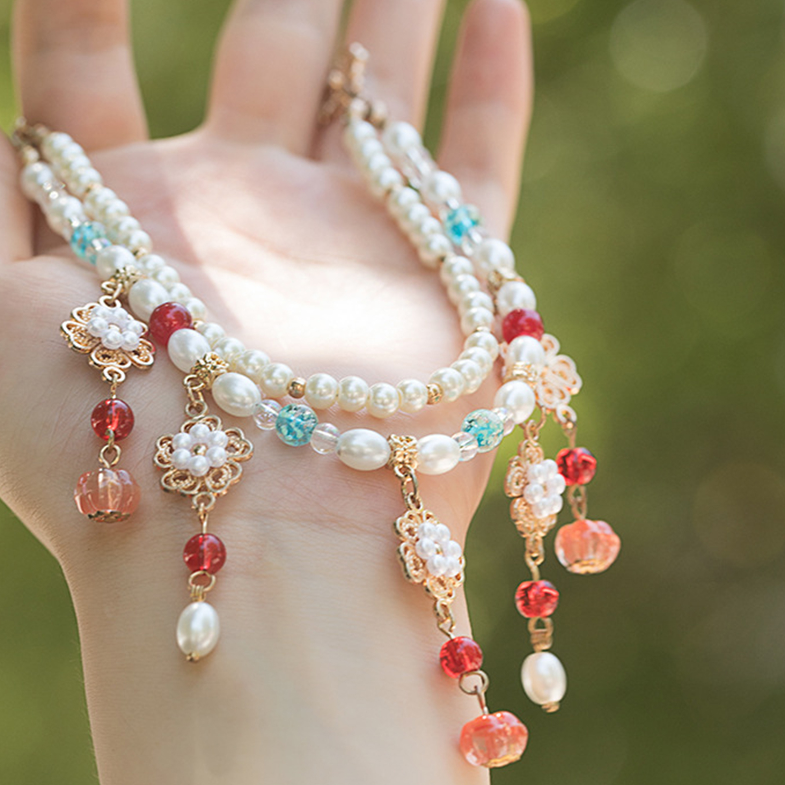 Vintage Chinese Style Necklace For Women Exquisite Elegant Pearl Flower Tassel Necklace Earring Hanfu Jewelry Body Accessories