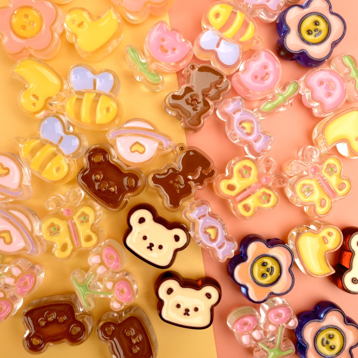 CH22 Cute Cartoon Acrylic Fun Animals Bead Oil Dripping Beaded DIY Handmade Straight Hole Bead Mobile Phone Chain Accessories
