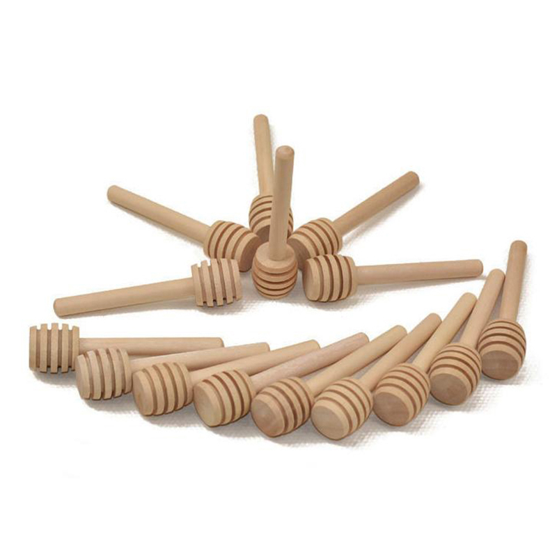20pcs Durable Long Stick Honey Stir High Quality Bar Mixing Handle Jar Spoon Practical Wood Dipper Honey Outdoor Tableware