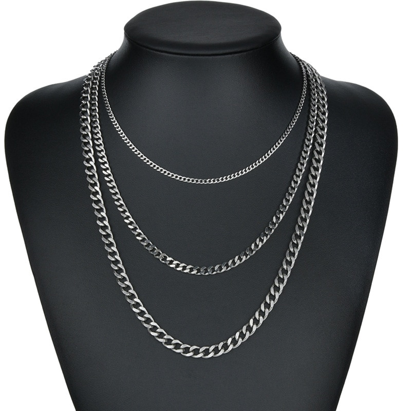 3pcs Necklace Set For Both Men And Women Hip Hop Style Stainless Steel Six Sided Grinding Cuban Chain Minimalist Jewelry