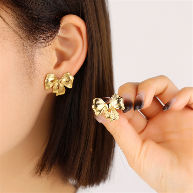 Kissmoon Fashion Bowknot Earrings for Women Girls Stainless Steel Gold Color Zircon C-Shape Conch Earring Trendy Jewelry