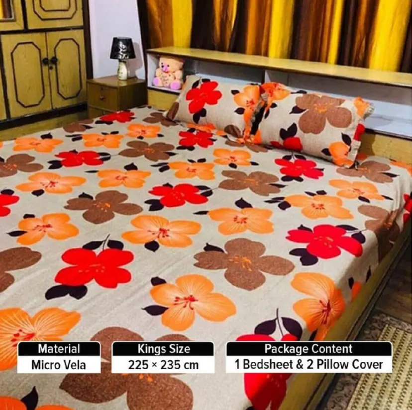King Size Bedsheet With 2 Pillowcover