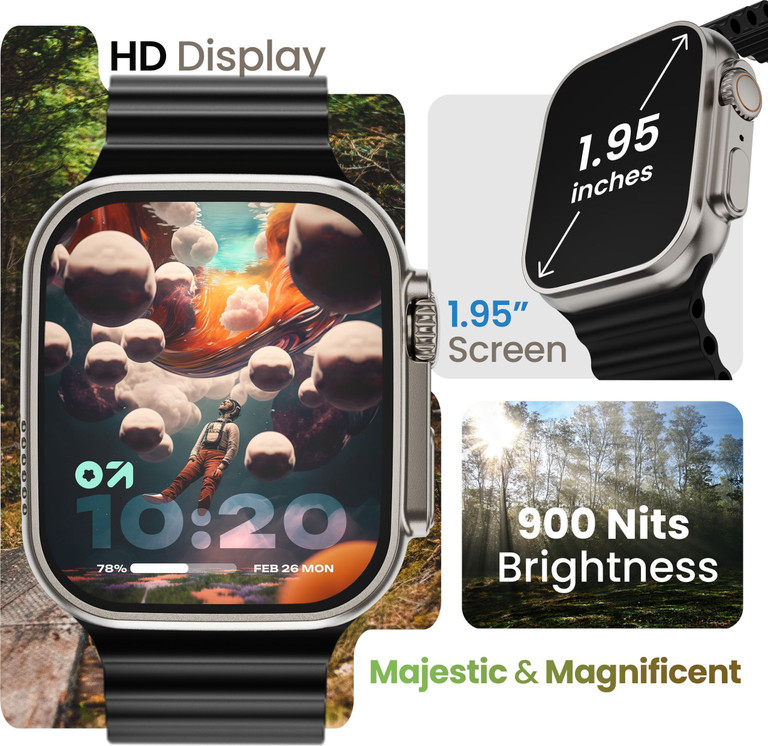 GOBOULT Newly Launched Crown- Smart Watch 1.95''Screen, BT Calling, Working Crown, Zinc Alloy Frame,900Nits Brightness,AI Voice Assistant,SpO2 Monitoring, 120+ Sports Mode
