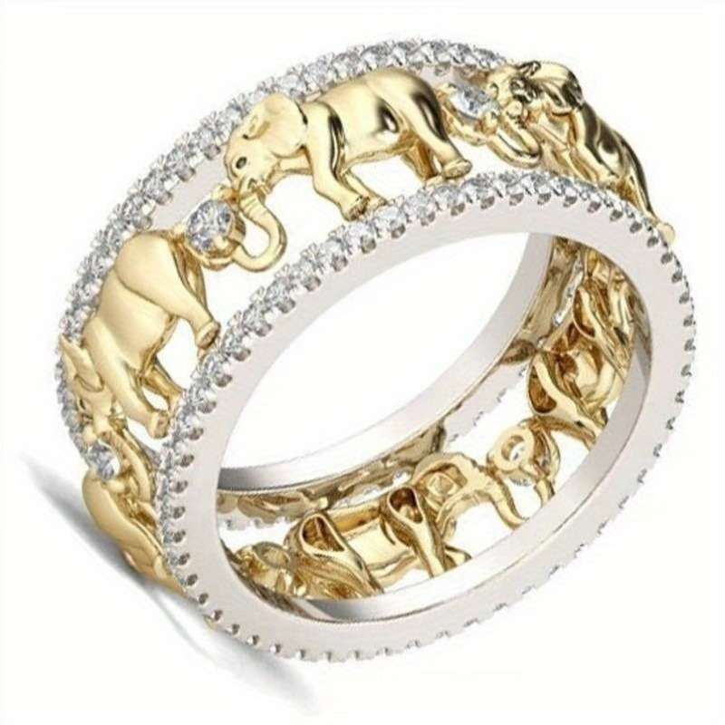 Classic Luxury Fashion Golden Color Full Zirconia Crystal Lovely Elephant Animal Female Ring for Women Party Jewelry Accessories