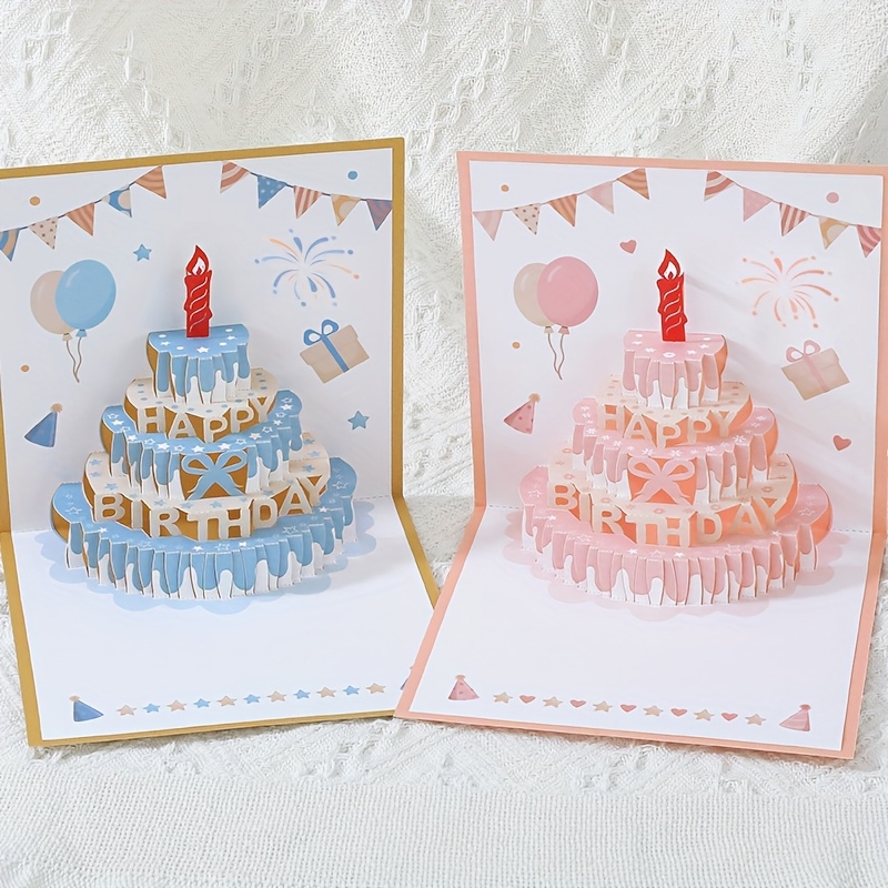 1pc Birthday Greeting Card with A 3D Cake Design Featuring A Colorful and Cute Pop-Up Style Birthday Party Desktop Decoration