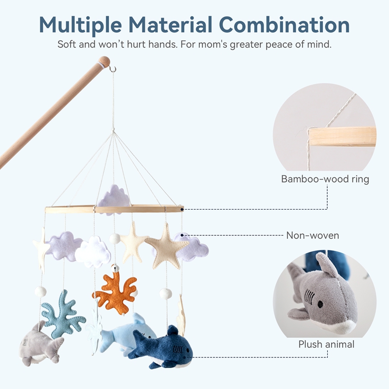 Montessori The Round Eyes Of The Shark Exude A Cute Charm And The Hanging Small Fish And Starfish Pendants Are Brightly Colored