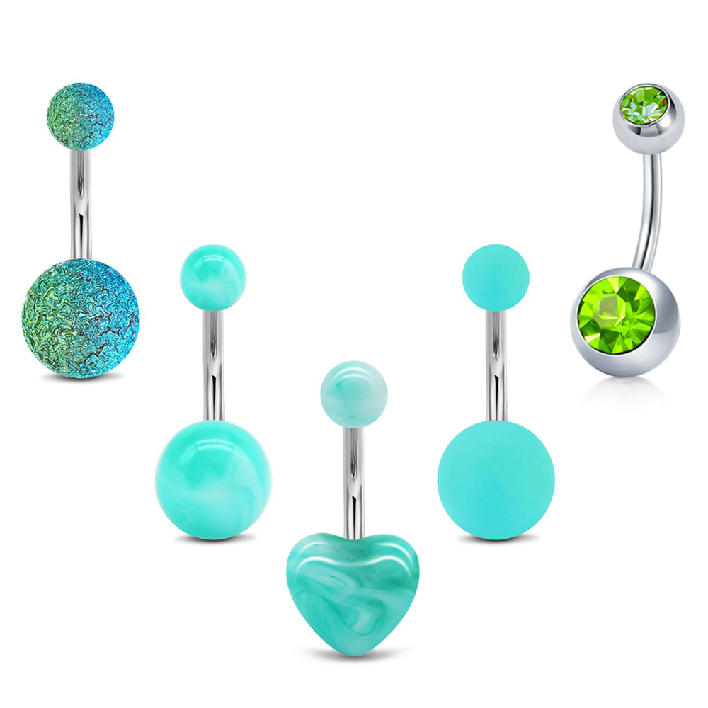 1PCS Belly Button Rings Stainless Steel 14G CZ Navel Rings 10mm Piercing Barbell Body Jewelry Green Style for Women Girls
