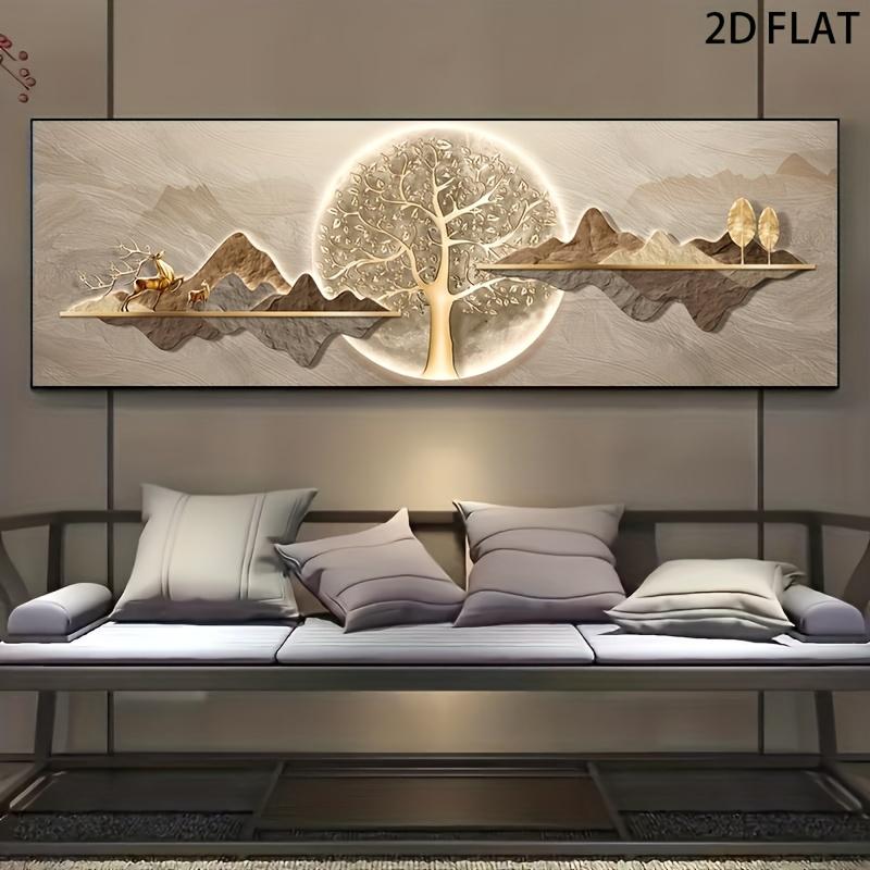 One High-End Nordic Modern Minimalist Style Decorative Painting, Featuring a Golden Moon Background, Animal and Mountain Scenery