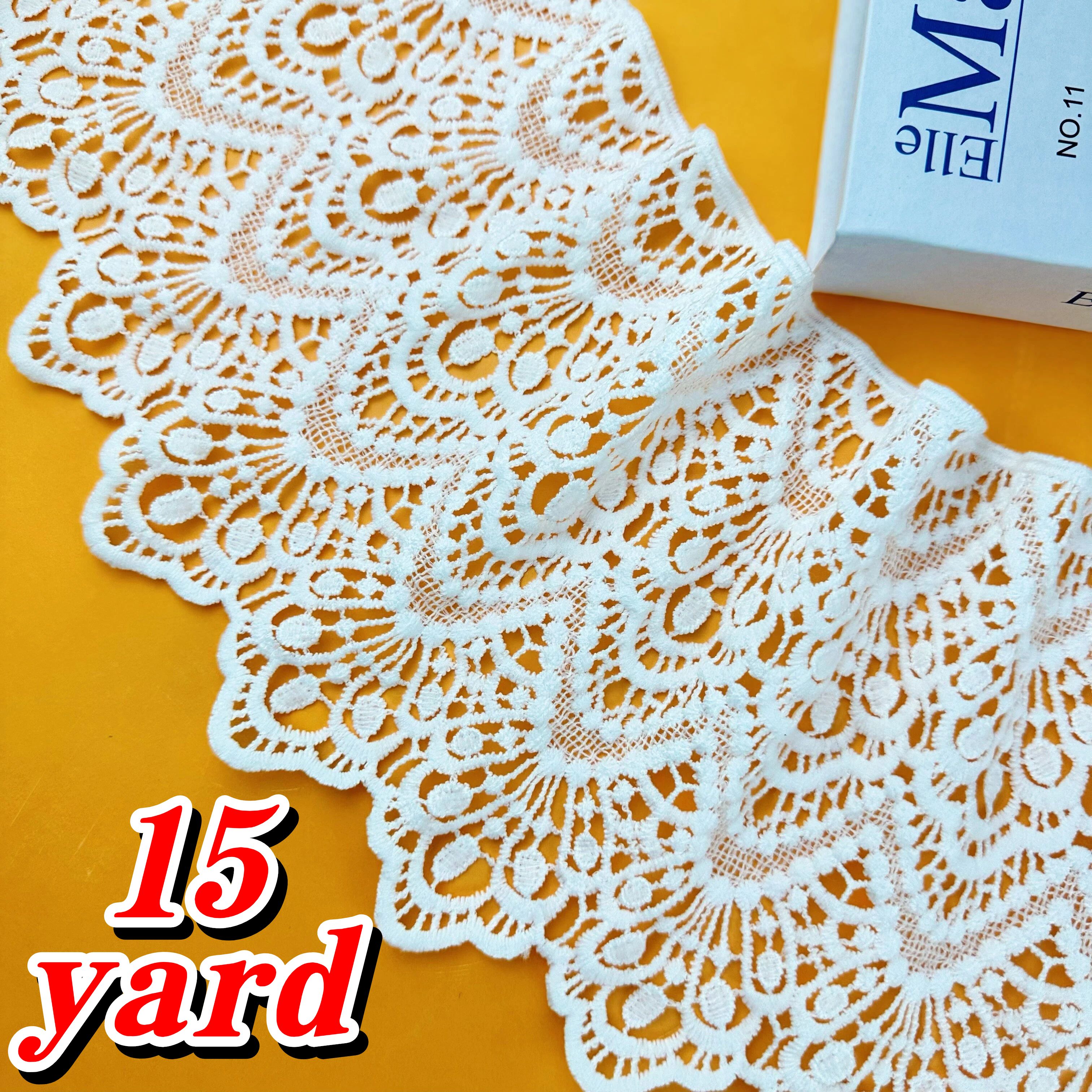15 Yards of 3D Lace with Floral Cutouts and Trim, 6.7inch Inches Wide, Exquisite Embroidery Craftsmanship, Vintage Elegant Style, 15/10/5/3/1 Yards in White, Suitable for DIY Clothing, Curtains, Skirts, Tablecloths and