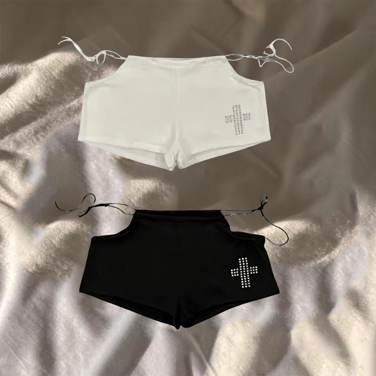 Streetwear Aesthetic Hot Pants Women White Cross Print Side Tie Low Rise Micro Shorts 2026