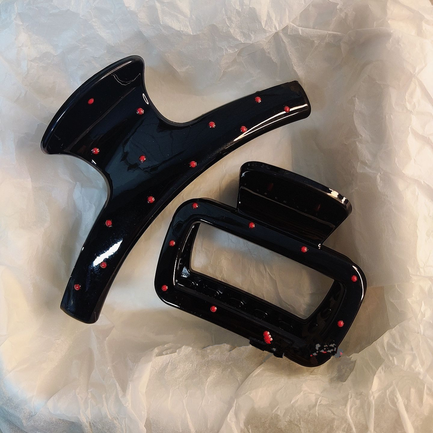 2Pcs Vintage Geometric Square Cross Red Point Dot Hair Claw Clip Women Girl Barrette Hairpin Hair Grab Shark Clip Accessories