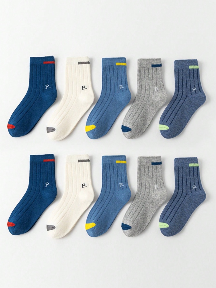 5 Pairs of Boys' Socks, New Spring, Autumn, and Winter Mid-Calf Socks, Sports Socks for Boys, Breathable Solid Color Trendy Socks