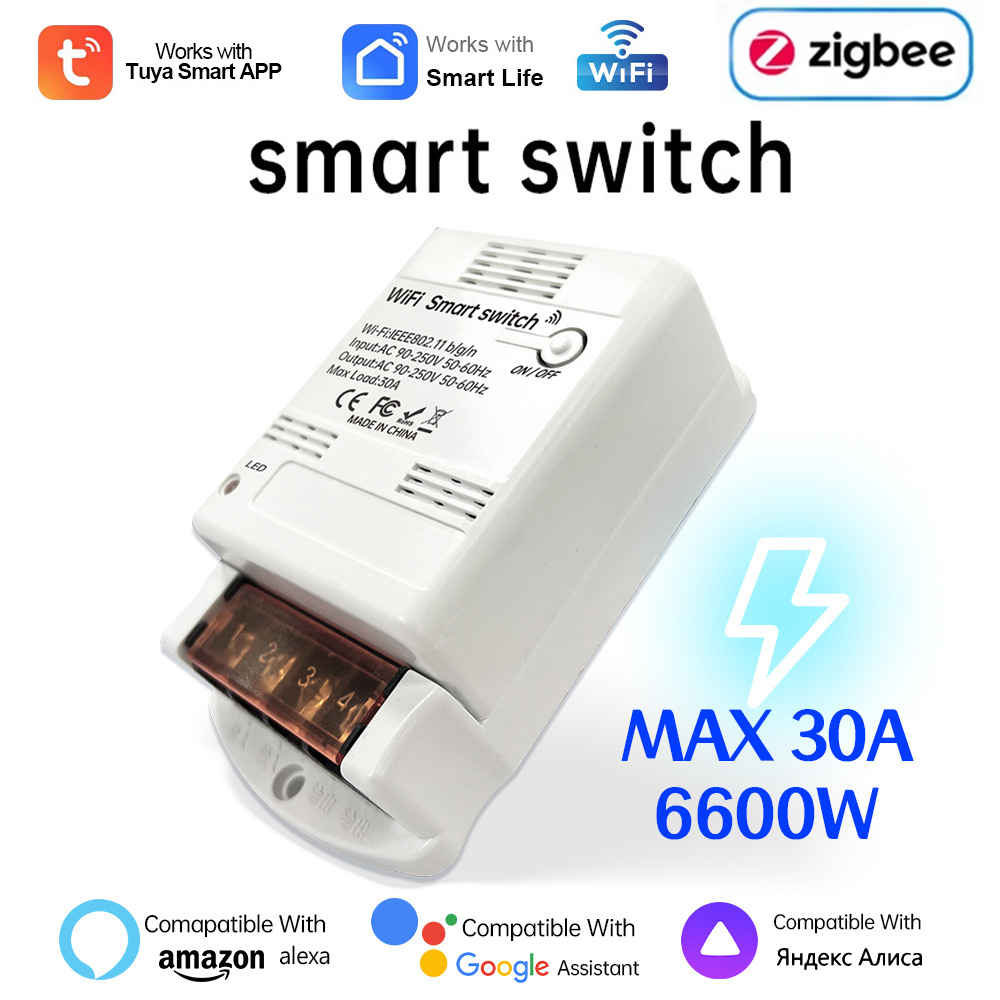Tuya WiFi Switch ZigBee Switch On-Off Switch 30A High-Power Metering Water Pump Air Duct Switch Timing
