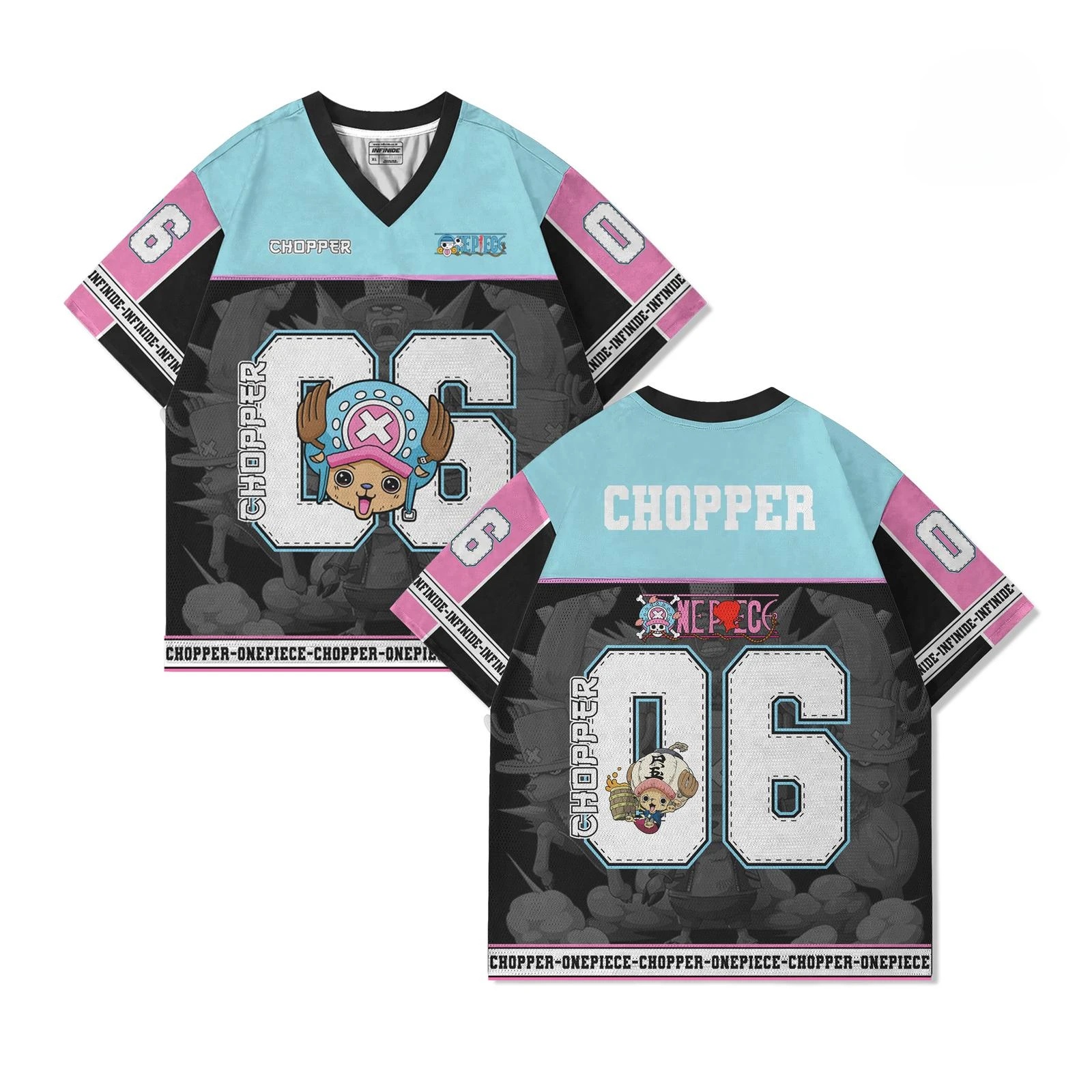 2026 New Bandai Japanese Anime One Piece Tony Tony Chopper Doctor Football Jersey 2025 Light Blue Pink Black Anime Streetwear