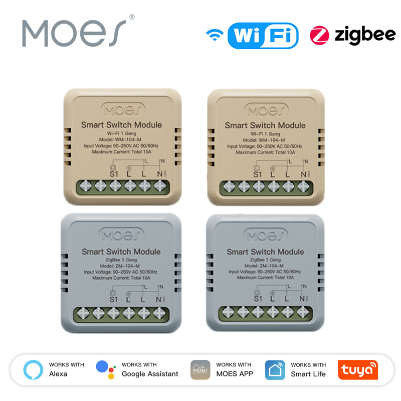 MOES Mini Tuya WiFi/Zigbee Smart Switch/Dimmer Module DIY Module Light Switch 1/2 Gang Remote Control Work Alexa Home