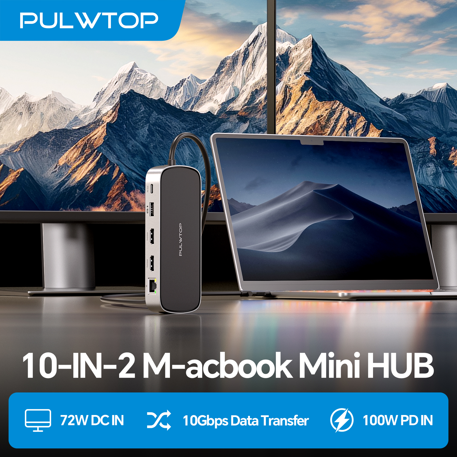 PULWTOP MacBook Pro Docking Station Dual Monitor 4K@60Hz with 2HDMI,PD,Ethernet,USB A/C 10Gbps,SD/TF, USB 2.0
