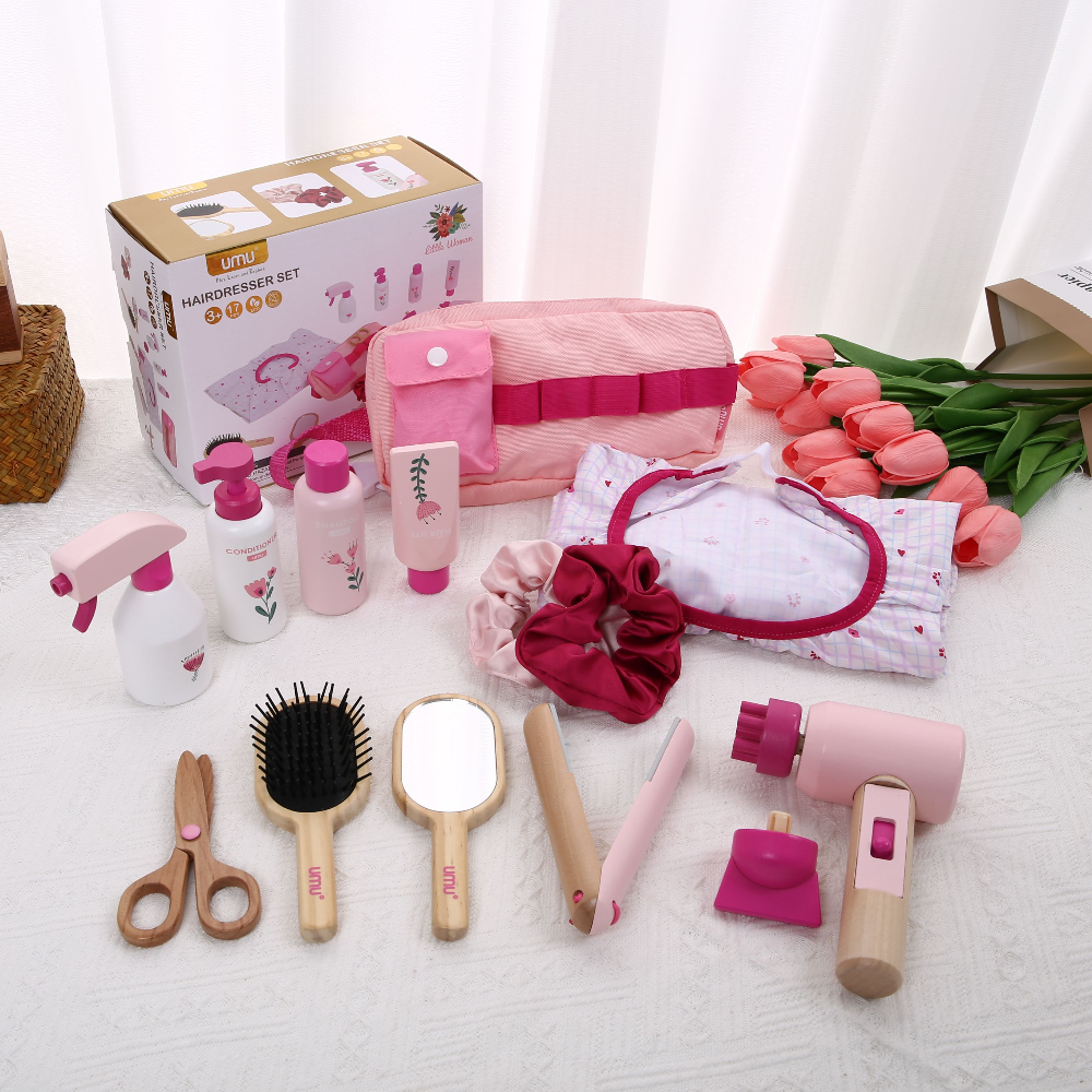Wooden Makeup Toy Kits for Little Girls Role Playing Games, Pretend Play Makeup Beauty Set for Birthday Toys